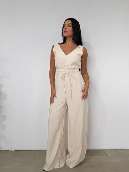 Macacão Pantalona Decote V | Amarração na Cintura